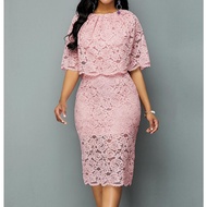 ♛2021 Gown for ninang Wedding Plus Size Summer Dress for Women on sale Round Neck Lace Cutout Female