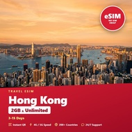 Hong Kong Travel eSIM 2GB & Unlimited 3-15 Days Prepaid Data SIM