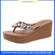 Plaid Shop * [KNM915T] Front 3.5cm Rear 7cm Wedge Flip-Flops Rhinestone Gem Decoration Round Head Th