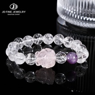 Y • LIFE Natural Stone Rock Quartz Bead Bracelets Women Sweet Pink Quartz Carved Nine-Tail Fox Reiki