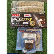 RK GS428KLO SYM SM SPORT 110R SM SPORT 110E RKM Sprocket Chain Gold RKM Set Rantai Sprocket Gigi Ran