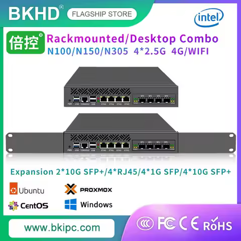 BKHD 2025 Firewall Hardware Gateway Security Server Mini 1U 9.5 Inch Rack-mounted N100 N305 RJ45 1G/