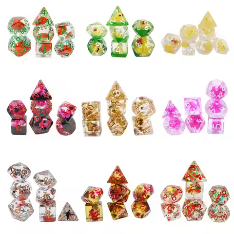 New 7 Pieces Acrylic Polyhedral Dices Set Bar Toys Filled With Ducks Skull Mushroom D6 D8 D10 D12 D2