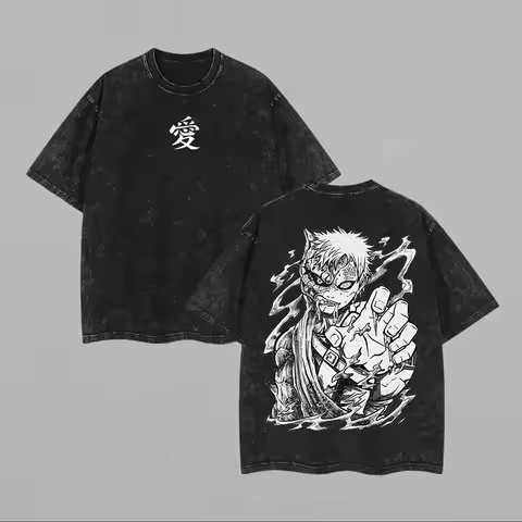 Naruto Gaara T Shirt Love Shukaku Vintage Acid Wash Streetwear Oversized Retro Anime Graphic Men Tee