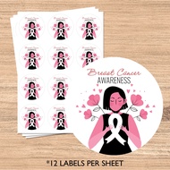 Breast Cancer Sticker Label, Breast Cancer Awareness Stickers, Floral Pink Awareness Ribbon, Cancer 