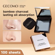 GECOMO Oil Blotting Paper With Puff Mirror Bamboo Charcoal Facial Oil Absorbing Paper Oil Control Ma