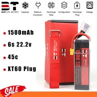 BEAT 1500mAh 22.2V 6S 45C LiPo แบตเตอรี่ปลั๊ก XT60 สำหรับเครื่องบิน FPV รถบรรทุก Buggy