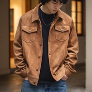 MRA Men's Type3 Suede Jacket, Maillard Collar, Loose and Slim Brown Short Work Jacket, Men's Spring