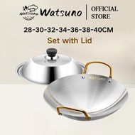 Watsuno 304stainless steel pan Applicable to gas stove Wok with lid (28-40CM) periuk besar