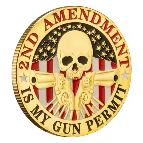 USA 2nd Amendment Is My Gun Permit Commemorative Coin American Military Skull Challenge Coins Collec