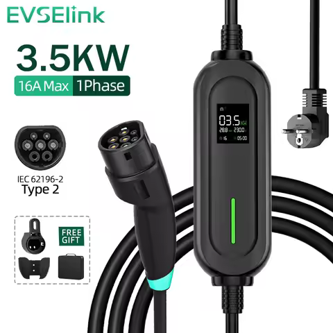 EVESLink Type2 Portable EV Charger Electric Vehicle 3.5KW 16A 1Phase Fast Charging Box with 5M Cable