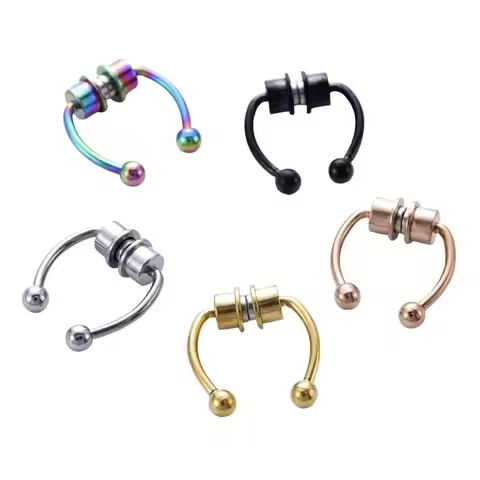1/2/3Pcs Fake Magnetic Nose Rings, Faux Piercing Nose Rings Non Piercing Septum Rings Clip On Stainl