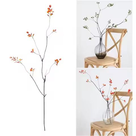 Plastic Material Autumn Leaf Plant Red Maple Leaves Long Handmade Simulation Plants Vintage Style Cr