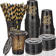 FoldTier 50 Pcs 40th Birthday Cups 12 oz Cheers to 40 Years Disposable Plastic Cups Black Gold Cold