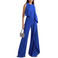 Celmia Women Sleeveless Long Jumpsuit Wide Leg Pants Ruffle Elegant Casual Loose Playsuit Plus Size 