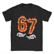 6 7 Meme Six Seven 67 Hands Meme Fire Printed T-Shirt for Men Women Leisure Cotton Tees Round Neck S