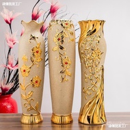60cm Floor Ceramic Vase European Vase Ornaments Large Living Room TV Cabinet Entrance Golden Flower Arrangement