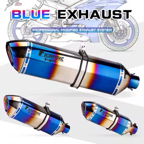 Motorcycle Exhaust Muffler Burnt blue Exhaust Muffler Pipe 570MM/470MM/370MM