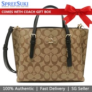Coach Handbag In Gift Box Crossbody Bag Mollie Tote 25 In Signature Canvas Khaki Black # C4250