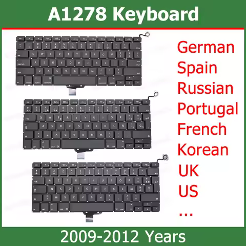 New A1278 Keyboard 2009 2010 2011 2012 Replacement US UK Spain French Russian Korean Keyboard For Ma