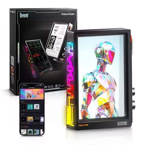 Divoom Times Frame Smart HD Screen | 10.1" DIY Digital Clock | Crypto Stocks Weather Calendar | Tech