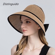 New Women Summer Large Brim Straw Hat Floppy Visor Wide Brim Sun Cap Bowknot Foldable Hat Beach UV Protection Cap HT019