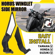 Horus Winglet 28cm Alloy Side Mirror Universal Adjustable Mount Walang Grado Clear Lens