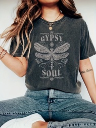 Gypsy Soul Dragonfly Womens Tee Boho Graphic Dark Grey Top