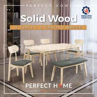 FREE INSTALL Set Meja Makan 4 Kerusi / 6 Kerusi | Solid Wood Dining Table Set 4 / 6 Seater Dining Ch