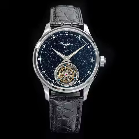 ST8230 Sugess Tourbillon Movement Watch Men Luxury Mechanical Wristwatch Real Blue Stone Glamor Mast