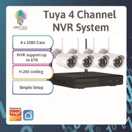 Tuya WIFI 4CH 1080P Wireless Security Camera System, 4Channel NVR + 4PCS 1080P 2.0MP Indoor Outdoor 