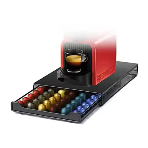 Capsule Drawer Coffee Pod Storage Solution with Metal Holder for Nespresso Compatible Devices Holds 