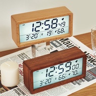 Solid Wood Clock Simple Temperature Humidity 1906 Clock Luminous Bedside Clock Large Screen LCD Wood
