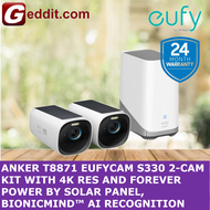 ANKER T8871 EUFYCAM S330 2-CAM KIT WITH 4K RES AND FOREVER POWER BY SOLAR PANEL BIONICMIND™ AI RECOG