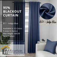 B17 - Ready-Made 95% Blackout Curtain INDIGO BLUE, Langsir Siap Jahit. LANGSIR KAIN TEBAL! ( HOOK/RING )