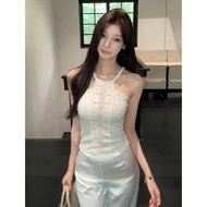[Limited Time Discount Sale] Hot Girl Pure Desire Style Unique Beautiful White Halterneck Outer Dres