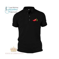 Baju Logo Sulam Polo T Shirt Chilis Grill & Bar Fajitas Tex-Mex Food Men & Women Cotton Embroidery F