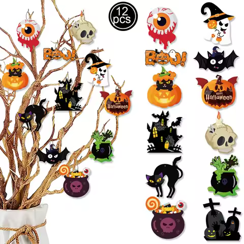 Halloween Paper Hanging Ornaments Halloween Tree Decorations Ghost Pumpkin Skull Ghost House for Tri