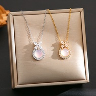Ice Qingyujie Bow White Chalcedony Pendant Titanium Steel Necklace Female Light Luxury High Feel New