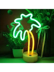 1入Desktop Style Bicolor LED氖燈椰樹形浪漫裝飾星球燈INS Style LED氖燈，附電池盒和USB雙重使用
