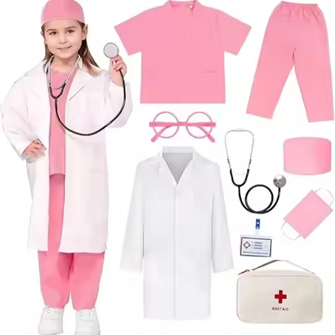 Kids Top+Pants+Coat+Accessories 9PCS Suits With Real Stethoscope For Kids Scrubs Halloween Costume G