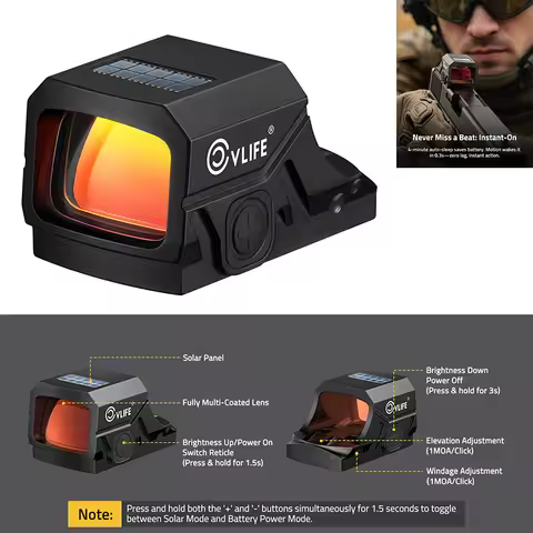 CVLIFE Enclosed Solar Red Dot Sight 2 MOA Dot & 32 MOA Circle Solar-Charging Reflex Optics Scope Sig