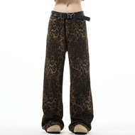 MADWITCH Original American Retro Leopard Print หลวม Fit Mens Straight Leg กางเกงยีนส์ ลำลอง Vintage 