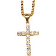 Unisex's Stainless Steel Punk Cross Inlay Zircon Pendant Necklaces with Chain