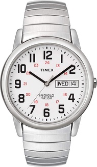 Timex Men's Easy Reader Day-Date Expansion Band Watch Silver-Tone/White