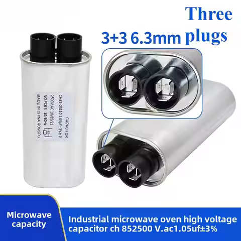 Industrial microwave oven high voltage capacitor CH85 2500V.AC 3 + 3 6.3mm 0.66uf 0.89uf 1.05uf 1.1u