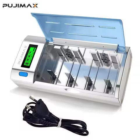 PUJIMAX Universal 6 slots LCD Display Smart Battery Charger EU/US Plug For 1.2V Ni-MH AA/AAA/C/D Siz