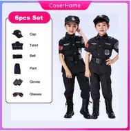 6pcs Set Police Costume for Kids Boy Police Cosplay for Kids Uniform Short army costume for kids