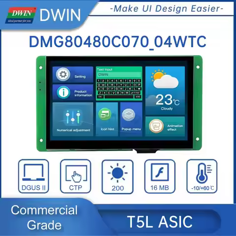 DWIN 7 Inch LCD Module 800*480 RS232/TTL HMI Commercial Touch Panel Screen Smart UART TFT Display DM