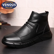 【Venous】2023 New Kasut Kulit Lelaki Black Leather Shoes for Men Sale Original Casual Middle Top Boot